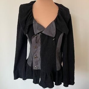 Dolcezza Black Mixed Media Lagenlook Polyester Blend Ruffle Collar Jacket EUC M